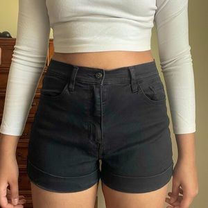 Black denim high waist shorts